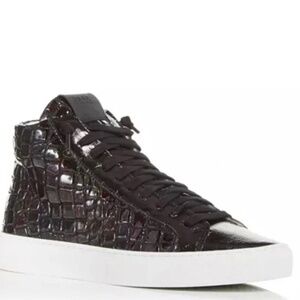 P448 Black Glitter Croc High Top Worn Sneakers